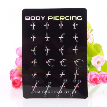 24Pcs/Set Surgical Stainless Bar Cartilage Eyebrow Nipple Nose Tongue Ear Ring Body Piercing Jewelry #233075