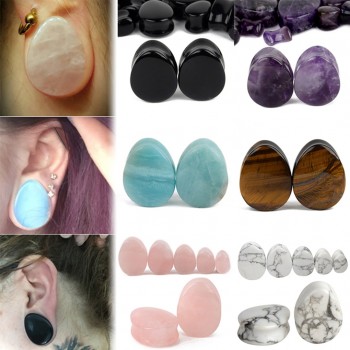 1 Pair Natural Stone Teardrop Ear Plugs Tunnel Shellhard Gauges Ear Expander Stretcher Fashion Body Pircings Jewelry