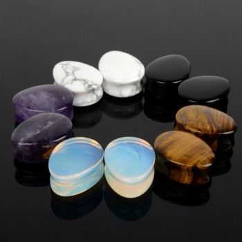 1 Pair Natural Stone Teardrop Ear Plugs Tunnel Shellhard Gauges Ear Expander Stretcher Fashion Body Pircings Jewelry