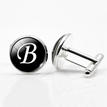 QCOOLJLY A-Z Single Alphabet Cufflinks Silver Color Letter Cufflink for Male French Shirt Wedding Cufflinks High Quality Bottom