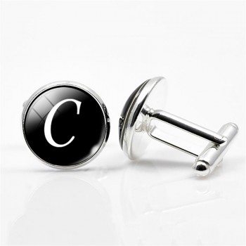 QCOOLJLY A-Z Single Alphabet Cufflinks Silver Color Letter Cufflink for Male French Shirt Wedding Cufflinks High Quality Bottom