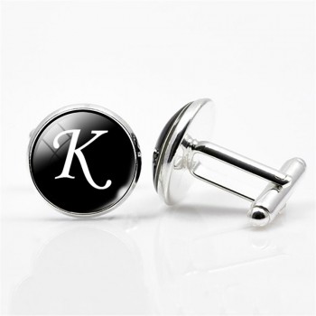 QCOOLJLY A-Z Single Alphabet Cufflinks Silver Color Letter Cufflink for Male French Shirt Wedding Cufflinks High Quality Bottom