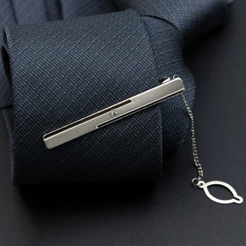 1 Pcs Fashion Style Tie Clip For Men Exquisite Rhinestone Pave Silver Metal Simple Bar Clasp Business Suit Necktie Clasp Brand