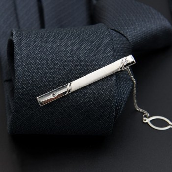 1 Pcs Fashion Style Tie Clip For Men Exquisite Rhinestone Pave Silver Metal Simple Bar Clasp Business Suit Necktie Clasp Brand