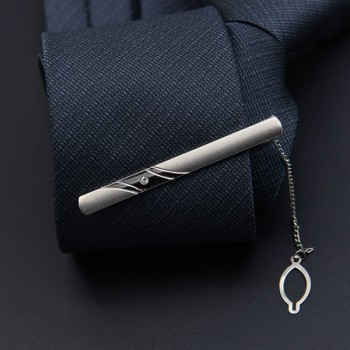 1 Pcs Fashion Style Tie Clip For Men Exquisite Rhinestone Pave Silver Metal Simple Bar Clasp Business Suit Necktie Clasp Brand