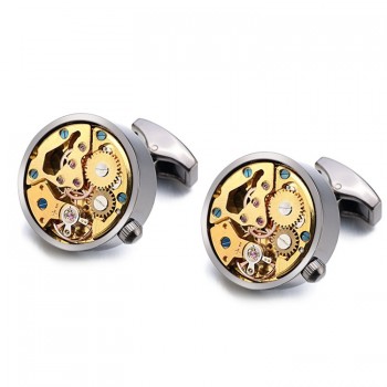 Hot Watch Movement Cufflinks Non-Functional Stainless Steel Steampunk Gear Watch Mechanism Cuff links for Mens Relojes gemelos