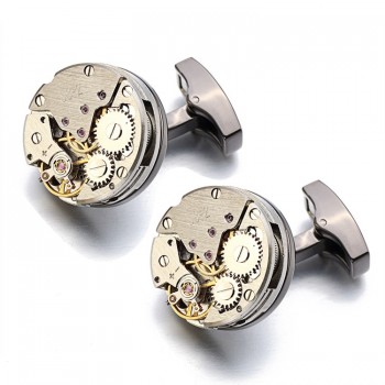 Hot Watch Movement Cufflinks Non-Functional Stainless Steel Steampunk Gear Watch Mechanism Cuff links for Mens Relojes gemelos