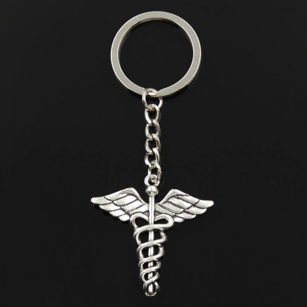 New Fashion Keychain 40*40mm caduceus medical symbol md Pendants DIY Men Jewelry Car Key Chain Ring Holder Souvenir For Gift
