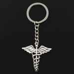 New Fashion Keychain 40*40mm caduceus medical symbol md Pendants DIY Men Jewelry Car Key Chain Ring Holder Souvenir For Gift