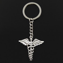New Fashion Keychain 40*40mm caduceus medical symbol md Pendants DIY Men Jewelry Car Key Chain Ring Holder Souvenir For Gift