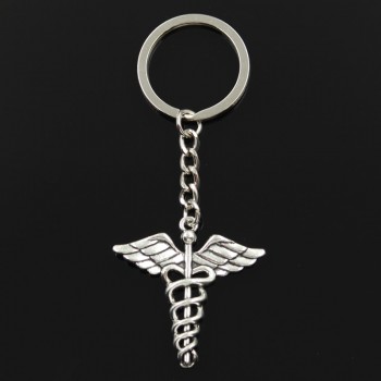 New Fashion Keychain 40*40mm caduceus medical symbol md Pendants DIY Men Jewelry Car Key Chain Ring Holder Souvenir For Gift