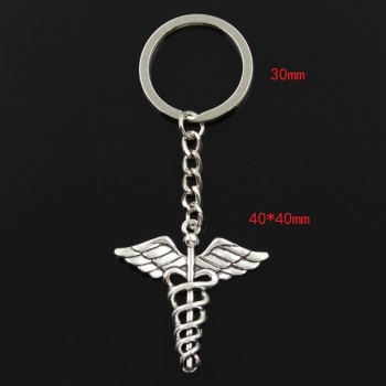 New Fashion Keychain 40*40mm caduceus medical symbol md Pendants DIY Men Jewelry Car Key Chain Ring Holder Souvenir For Gift