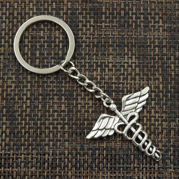 New Fashion Keychain 40*40mm caduceus medical symbol md Pendants DIY Men Jewelry Car Key Chain Ring Holder Souvenir For Gift