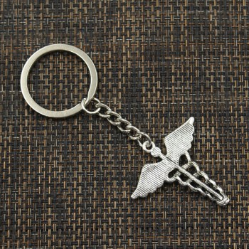 New Fashion Keychain 40*40mm caduceus medical symbol md Pendants DIY Men Jewelry Car Key Chain Ring Holder Souvenir For Gift