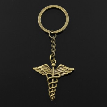New Fashion Keychain 40*40mm caduceus medical symbol md Pendants DIY Men Jewelry Car Key Chain Ring Holder Souvenir For Gift