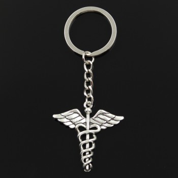 New Fashion Keychain 40*40mm caduceus medical symbol md Pendants DIY Men Jewelry Car Key Chain Ring Holder Souvenir For Gift