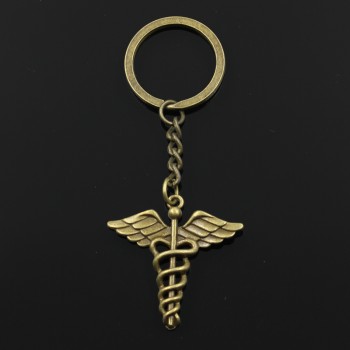 New Fashion Keychain 40*40mm caduceus medical symbol md Pendants DIY Men Jewelry Car Key Chain Ring Holder Souvenir For Gift