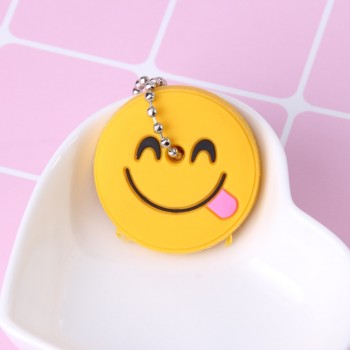 Emoticons Smile Key Cover Cap Silicone Cute Cartoon Head Amusing Yellow Face Stool Keychain Women Porte Clef