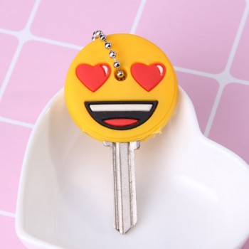 Emoticons Smile Key Cover Cap Silicone Cute Cartoon Head Amusing Yellow Face Stool Keychain Women Porte Clef