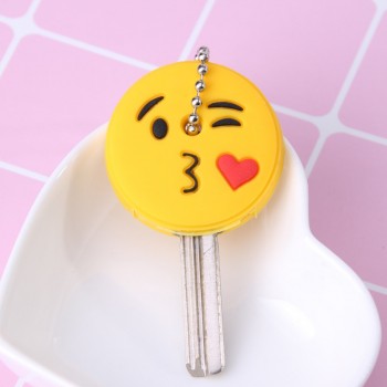 Emoticons Smile Key Cover Cap Silicone Cute Cartoon Head Amusing Yellow Face Stool Keychain Women Porte Clef