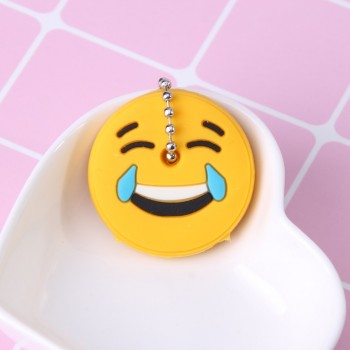 Emoticons Smile Key Cover Cap Silicone Cute Cartoon Head Amusing Yellow Face Stool Keychain Women Porte Clef