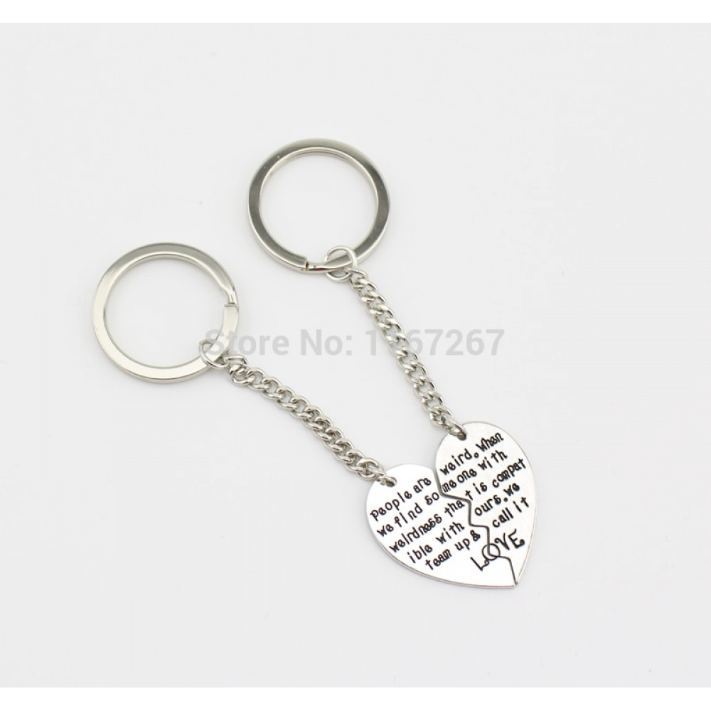 2014New style broken heart 2 parts pendant Key chain silver Letter heart key chain best friend gold amp;silver holesale Jewelry!
