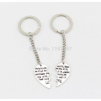 2014New style broken heart 2 parts pendant Key chain silver Letter heart key chain best friend gold amp;silver holesale Jewelry!