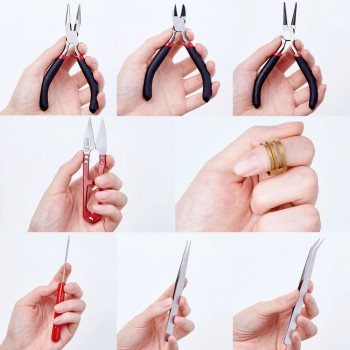 8pcs/set Jewelry Making Tool Kits Pliers Set with Round Nose Plier Side Cutting Pliers Wire Cutter Scissor Beading Tweezers
