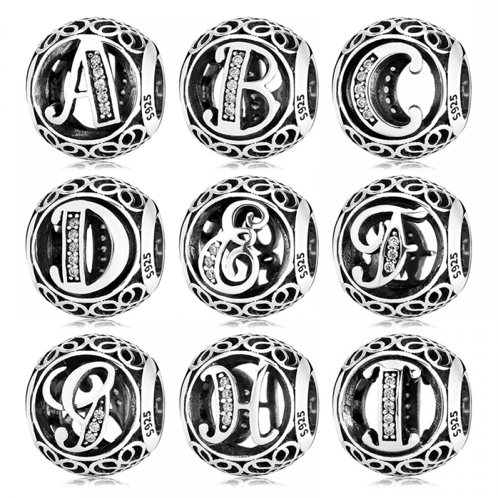 925 Sterling Silver Hollow Beads Letter A to Z trendy Womens Accessories Fit Original Pandora Charms Bracelets Jewelry Making