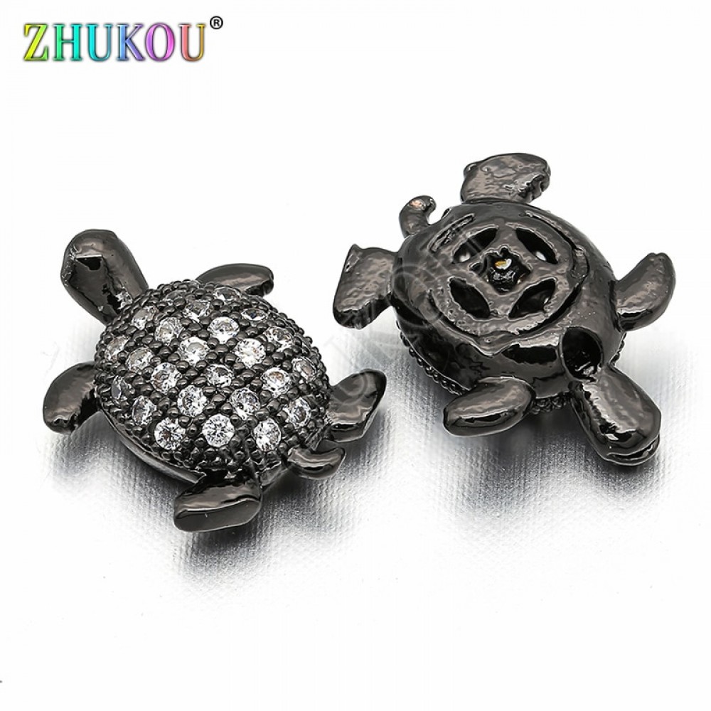 9*12mm Brass Cubic Zirconia Turtle Beads for DIY Jewelry Findings Accessories, Mixed Color, Hole:0.5mm, Model: VZ155