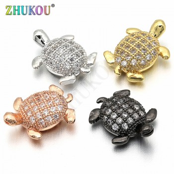 9*12mm Brass Cubic Zirconia Turtle Beads for DIY Jewelry Findings Accessories, Mixed Color, Hole:0.5mm, Model: VZ155