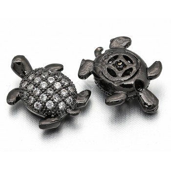 9*12mm Brass Cubic Zirconia Turtle Beads for DIY Jewelry Findings Accessories, Mixed Color, Hole:0.5mm, Model: VZ155