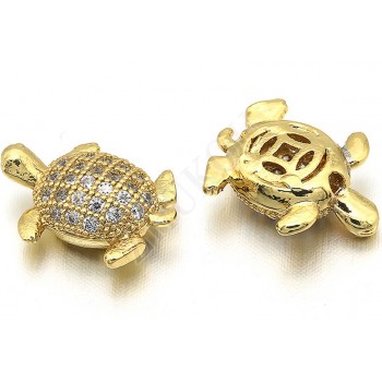 9*12mm Brass Cubic Zirconia Turtle Beads for DIY Jewelry Findings Accessories, Mixed Color, Hole:0.5mm, Model: VZ155