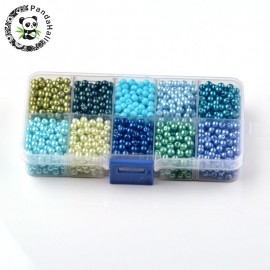 PandaHall 4/6/8/10 mm Pearlized Round Ball Glass Pearl Loose Necklace Bracelet Blue Beads for Jewelry Findings Making Wholesale