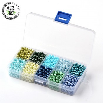 PandaHall 4/6/8/10 mm Pearlized Round Ball Glass Pearl Loose Necklace Bracelet Blue Beads for Jewelry Findings Making Wholesale