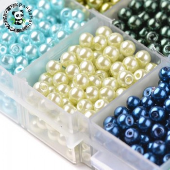PandaHall 4/6/8/10 mm Pearlized Round Ball Glass Pearl Loose Necklace Bracelet Blue Beads for Jewelry Findings Making Wholesale