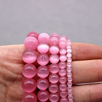 Pink Cat Eye Beads 4/6/8/10/12MM Natural Glass String Loose Space Beads Opal DIY Charm Beads for Jewelry Making Bracelet