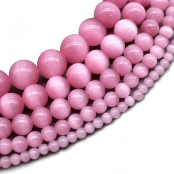 Pink Cat Eye Beads 4/6/8/10/12MM Natural Glass String Loose Space Beads Opal DIY Charm Beads for Jewelry Making Bracelet