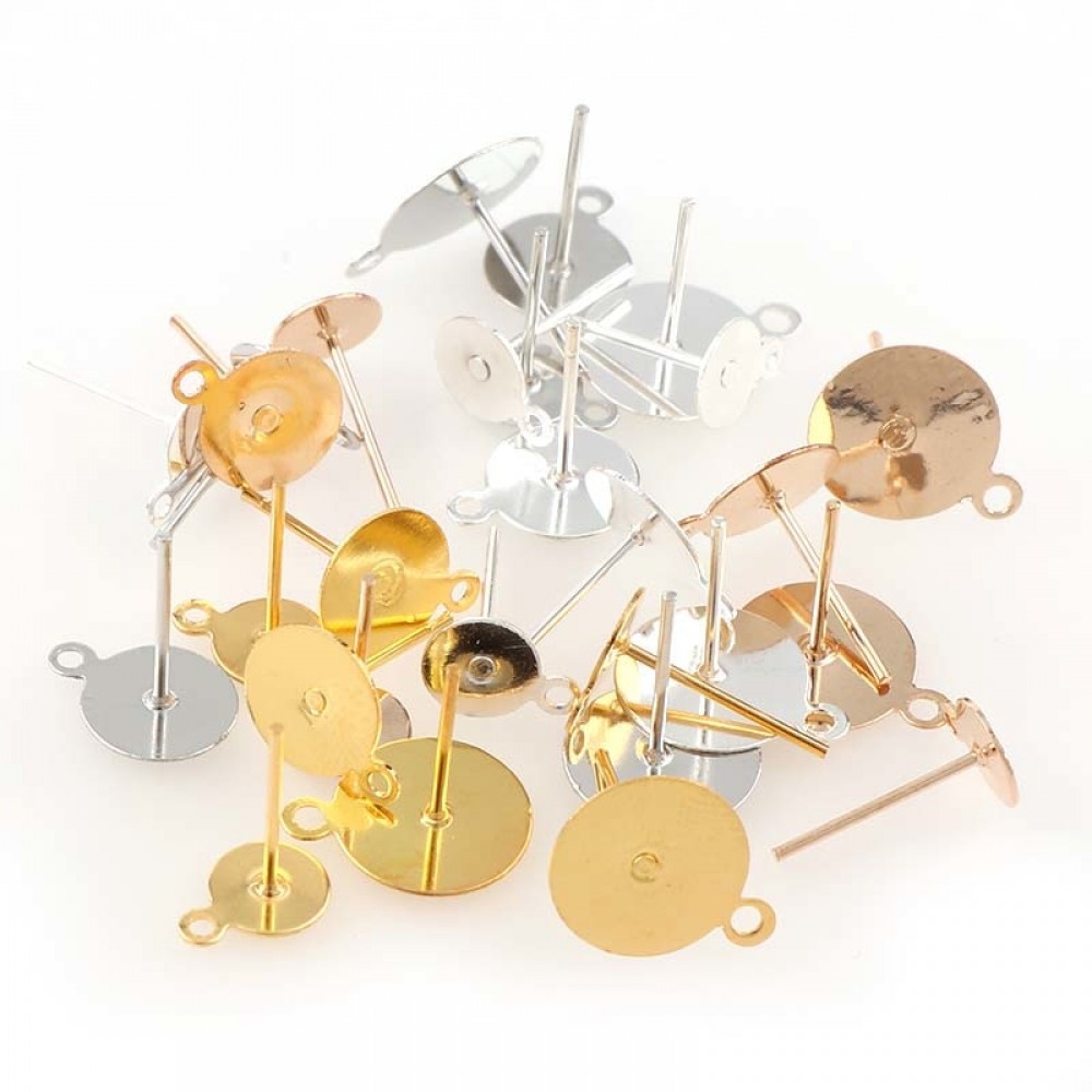 New 200pcs/lot Stud Earring Blank Base Fit 6 8 10mm Cabochon Cameo Settings Gold/Silver Color Ear Post DIY Jewelry Making