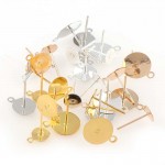 New 200pcs/lot Stud Earring Blank Base Fit 6 8 10mm Cabochon Cameo Settings Gold/Silver Color Ear Post DIY Jewelry Making