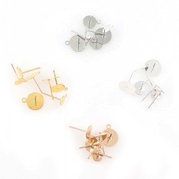 New 200pcs/lot Stud Earring Blank Base Fit 6 8 10mm Cabochon Cameo Settings Gold/Silver Color Ear Post DIY Jewelry Making