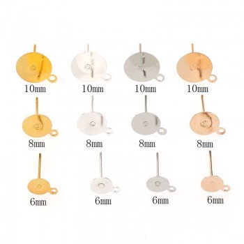 New 200pcs/lot Stud Earring Blank Base Fit 6 8 10mm Cabochon Cameo Settings Gold/Silver Color Ear Post DIY Jewelry Making