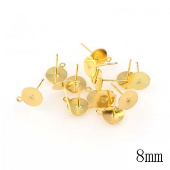 New 200pcs/lot Stud Earring Blank Base Fit 6 8 10mm Cabochon Cameo Settings Gold/Silver Color Ear Post DIY Jewelry Making