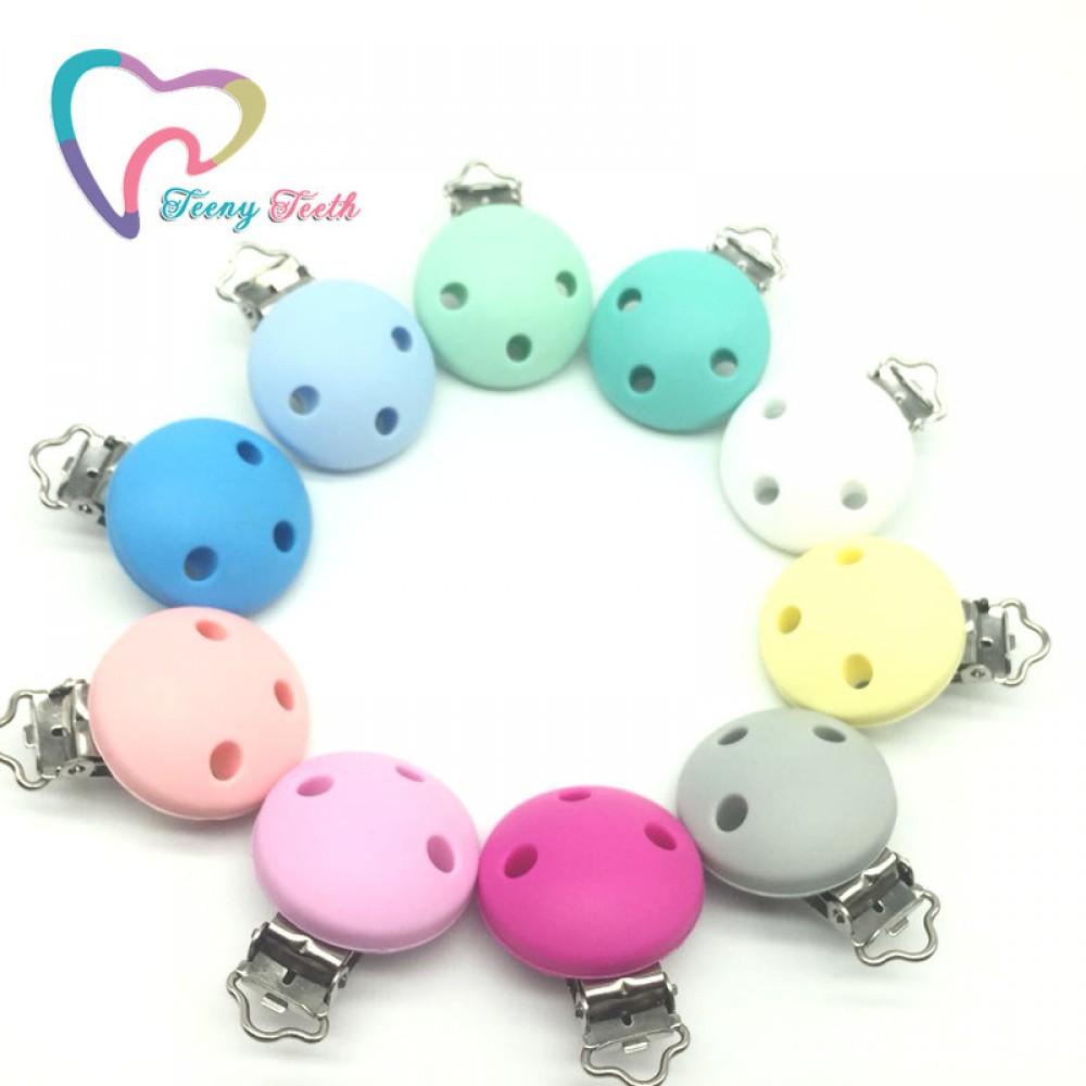 Teeny Teeth 1 PC Pacifier Clip Round Shape Pacifier chain clip, silicone clip selectable Silicone Teething Beads Suspender Clip