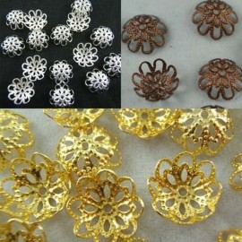 100pcs/200pcs/lot Flower Bead Caps Jewelry DIY Golden Silvery Hollow Flower Metal Charms Bead Caps For Jewelry Making 10m 12m