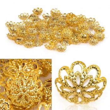 100pcs/200pcs/lot Flower Bead Caps Jewelry DIY Golden Silvery Hollow Flower Metal Charms Bead Caps For Jewelry Making 10m 12m
