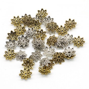 10mm Wholesale Eight leaves Bead Cups Silver Gold Plated Lotus petal Spacer Beads Caps Charms For Jewelry Making Jewelry Finding