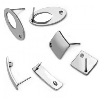 30pcs Polygonal Stainless Steel Earring Stud Ear Post Nails Flat Earring Pad Base Posts Diy Earring Jewelry Findings makings