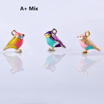10pcs 14x17mm Japan Fashion Enamel 3D bird charms, metal magpie swallow birdie pendants dangle for earrings jewelry making diy