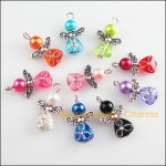 New 10Pcs Mixed Glass Acrylic Dancing Angel Wings Flowers Charms Pendants 14x22mm